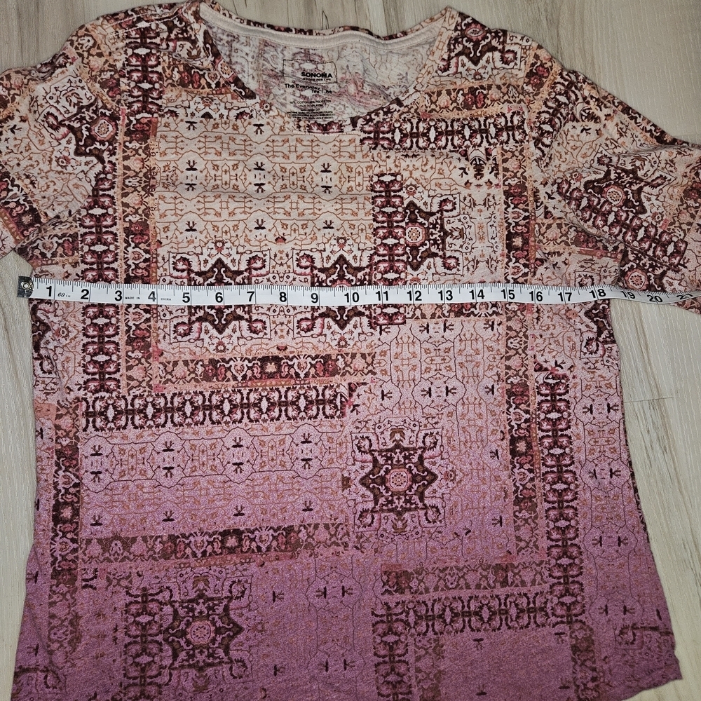 Sonoma Goods For Life Boho Patchwork Ombre Women's Medium Long Sleeve Crew Tee - Picture 4 of 6